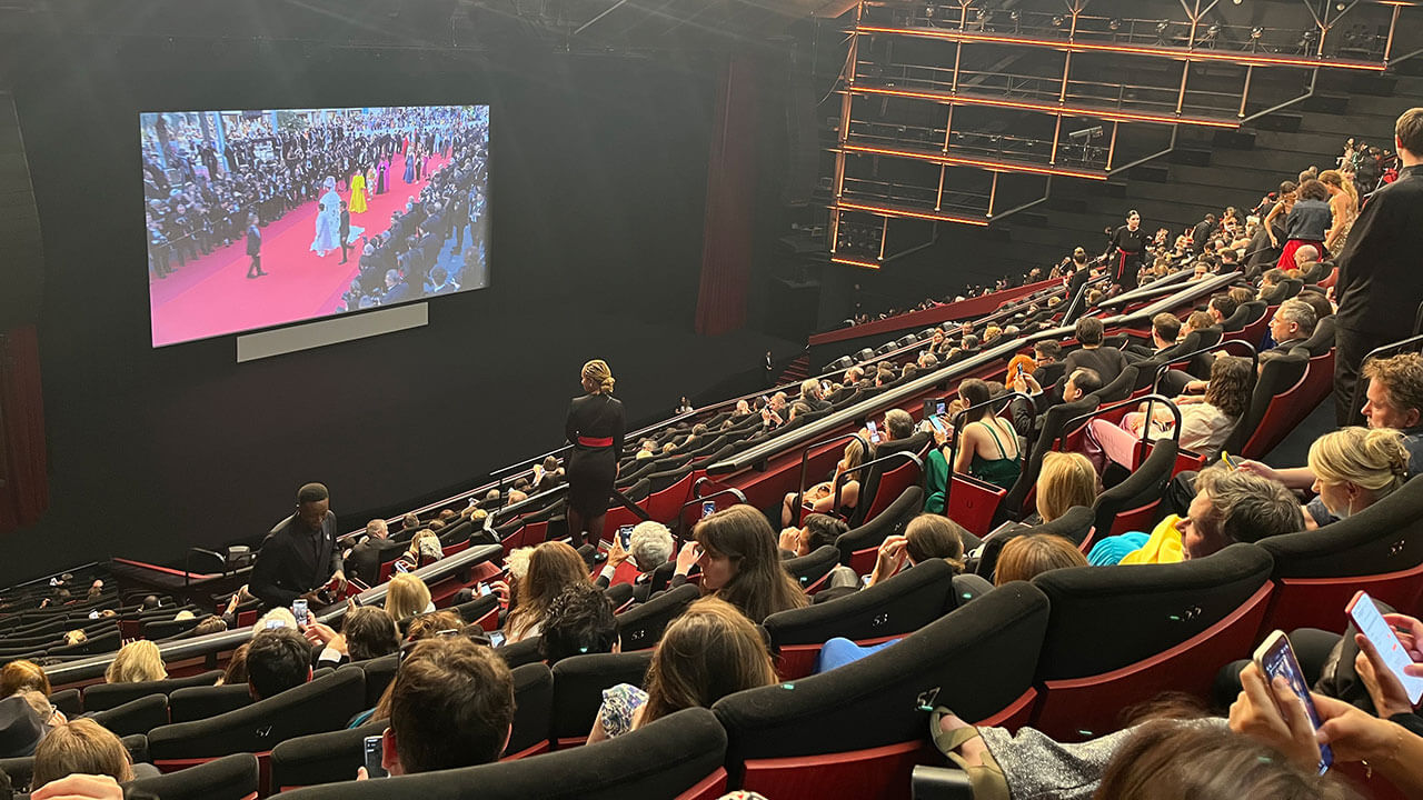 A birds-eye view of a screening room at the Cannes Film Festival in France