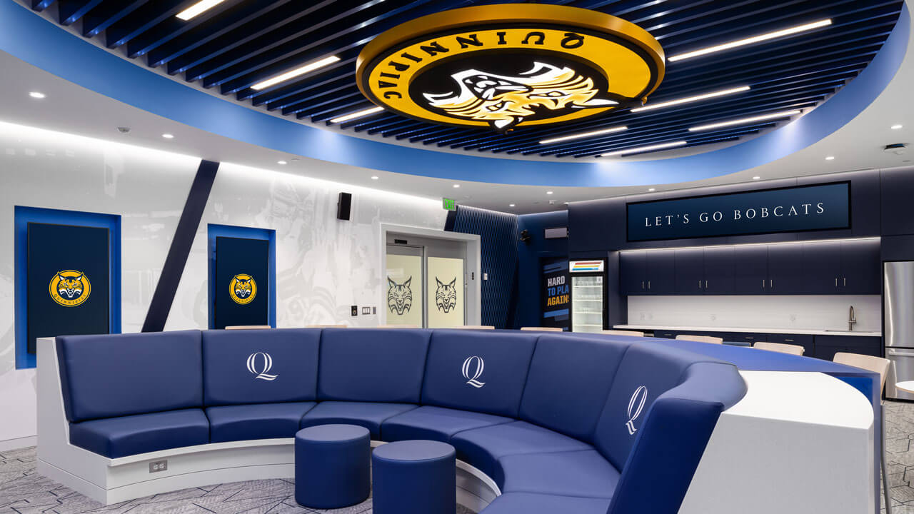 Side view of the women's ice hockey locker room.