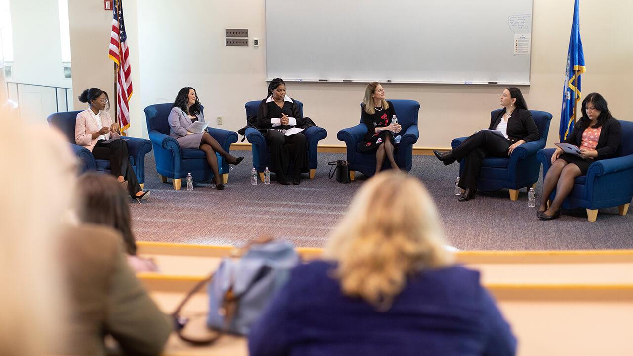 Lt. Gov. Susan Bysiewicz speaks with students and faculty.