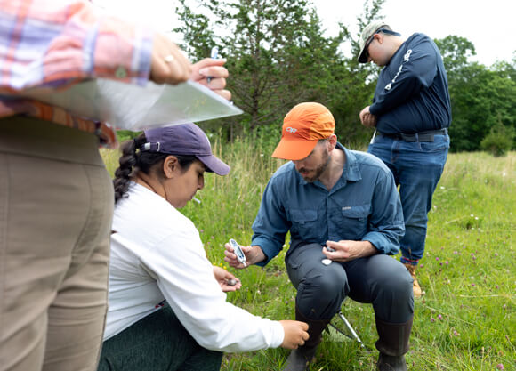 Students write observations while participating in field work.