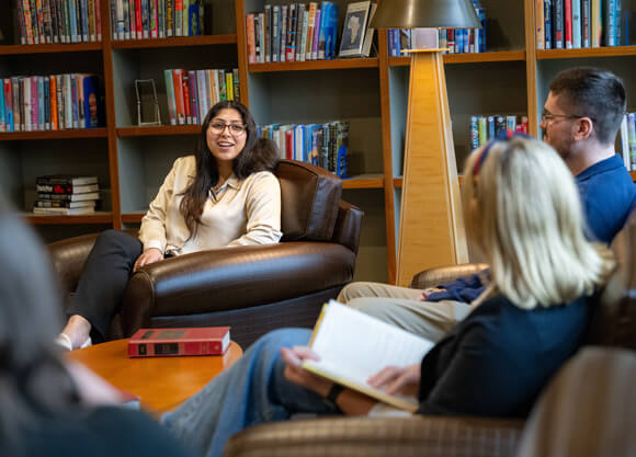 Students gather in the library