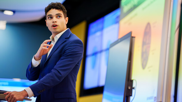 A male student giving a presentation