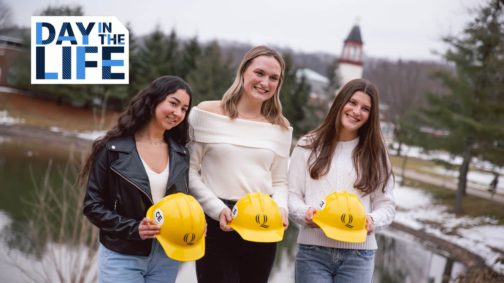 Engineering students pose with their hardhats.