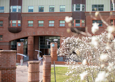 Exterior view of the Crescent residence hall