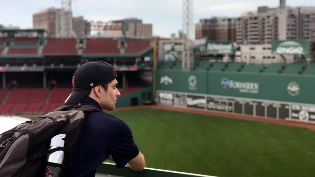 Caracciolo gazes toward the Green Monster at Fenway Park.